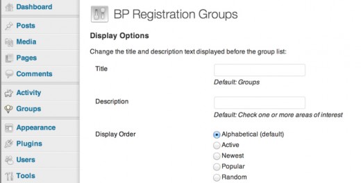 BuddyPress Registration Groups