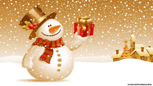 Snowman with Christmas Gift Wallpaper