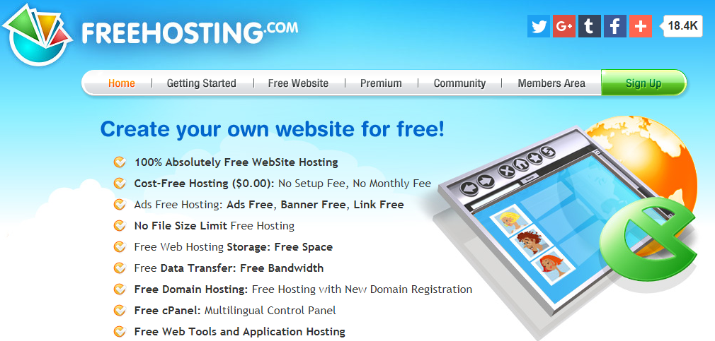 Бесплатный web хостинг. Freehosting. Registration Panel.